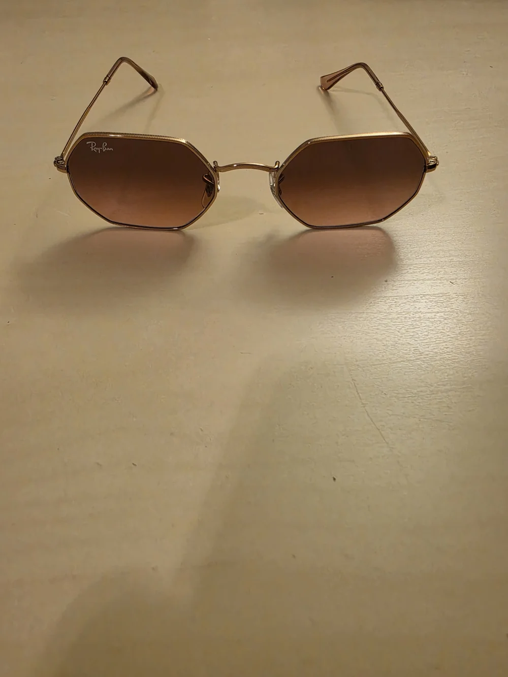 Ray-Ban Women’s Brown Lensed Gold Frame Octagon Sunglasses